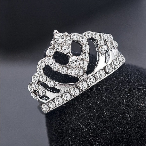 White Sapphire & Crown Birthstone Silver Ring - Picture 2 of 5